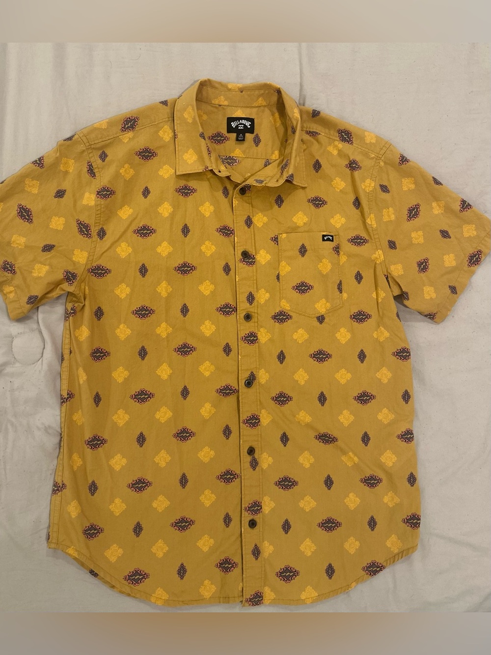 Billabong Mustard Yellow Short-Sleeve Printed Button-Up Shirt